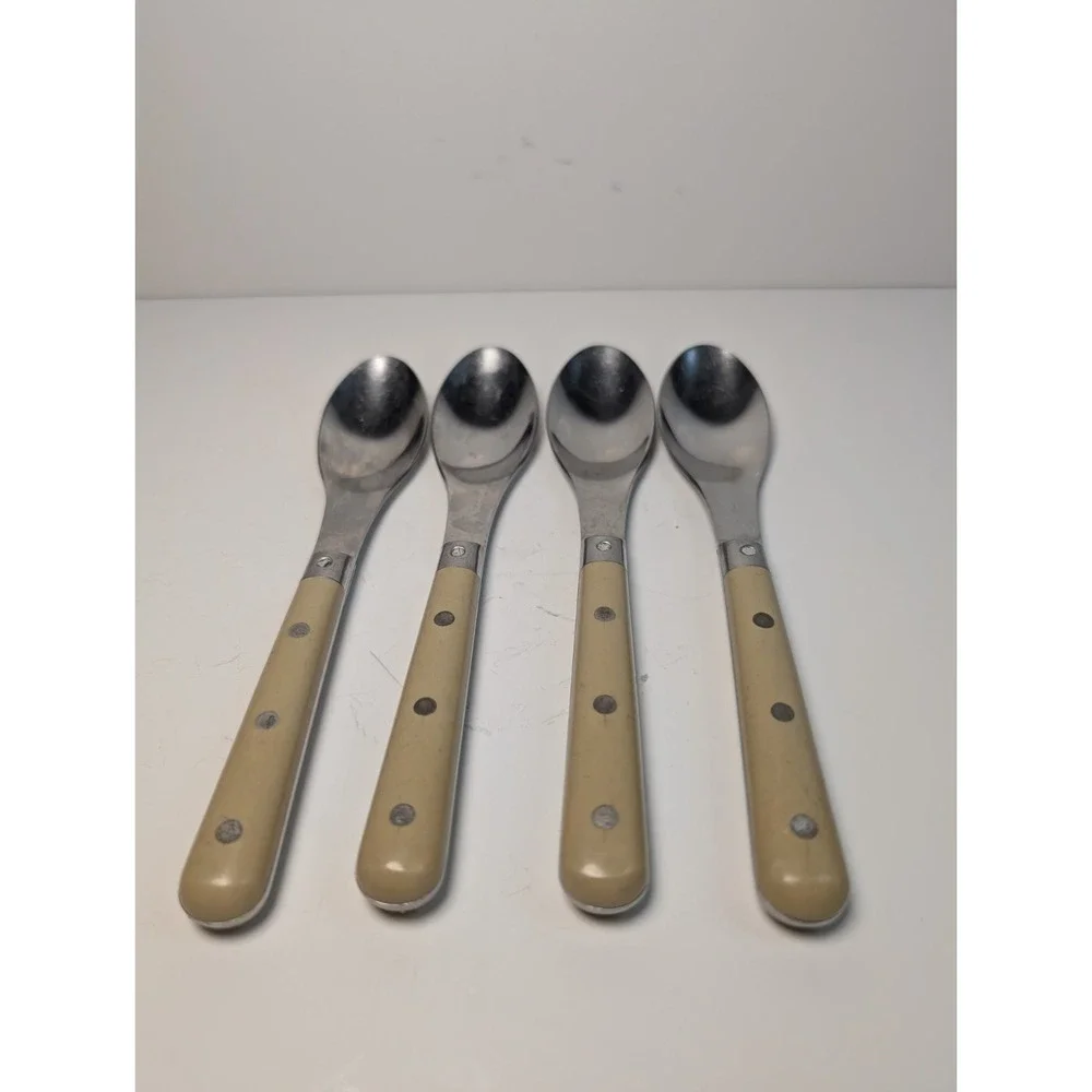 MCM Rowoco Retro Inox Theirs, France 4-Rivet‎ Handles Stainless Teaspoons Set 8